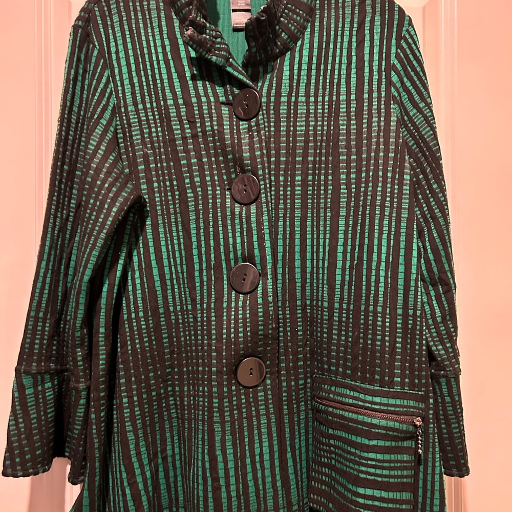 Ali Miles Green and Black Striped Jacket